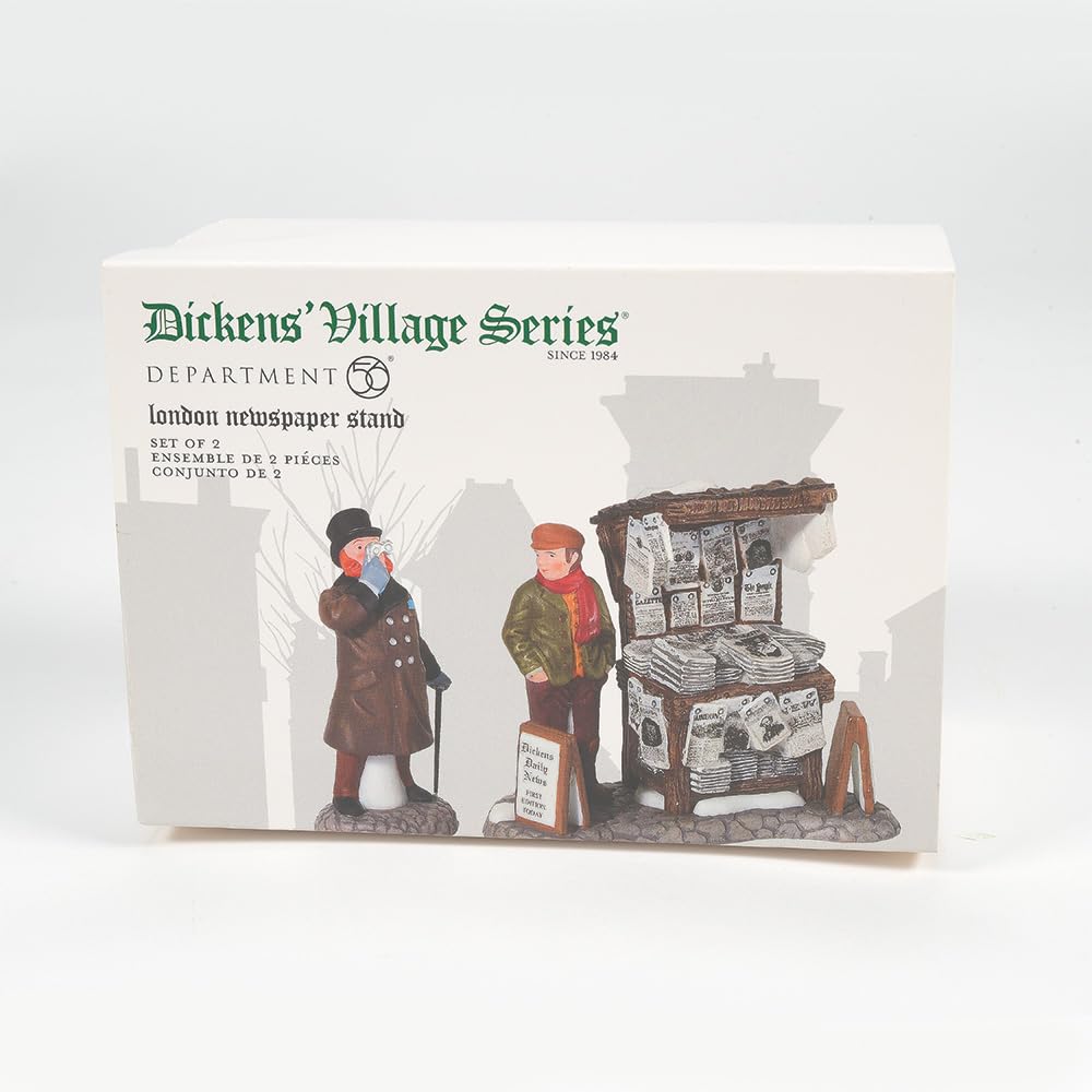 Dickens' Village London Newspaper Stand Accessory Figurine (Set of 2) , 3.2 Inch