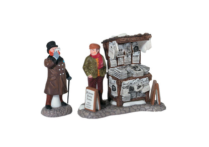 Dickens' Village London Newspaper Stand Accessory Figurine (Set of 2) , 3.2 Inch