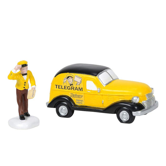 A Christmas Story Village Accessories Old Man's Telegram Delivered Figurine Set, Various Sizes, Multicolor