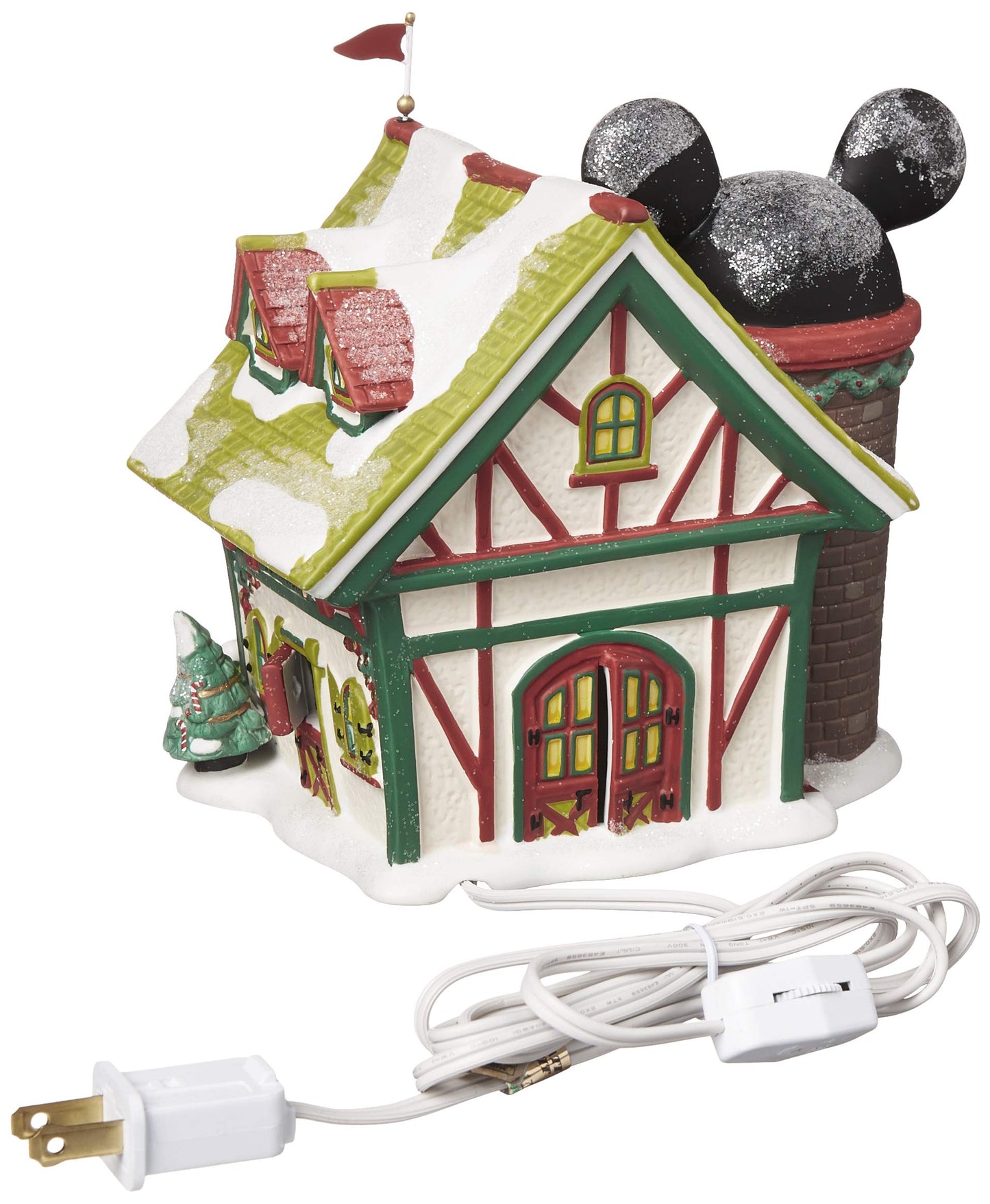 Porcelain Disney Village Mickey's Ski Chalet Lit House, 6.5 inch