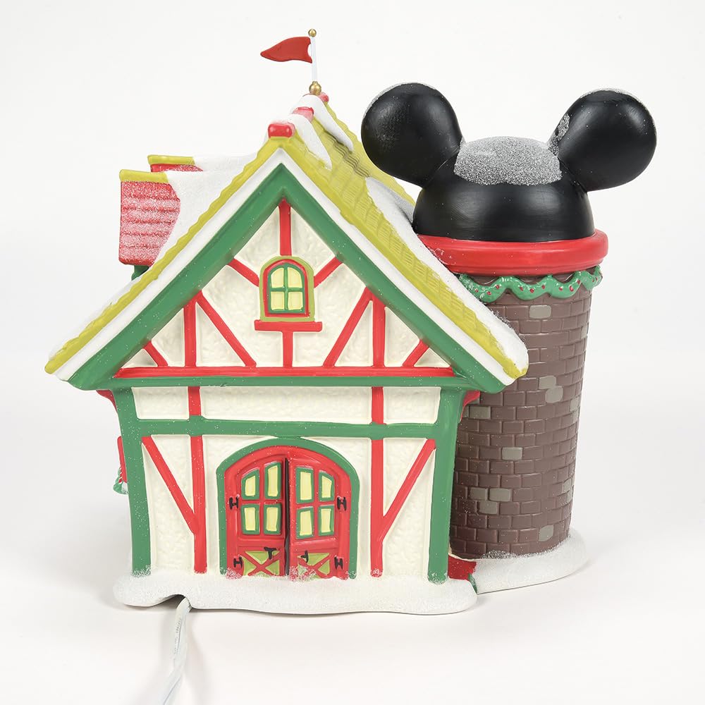 Porcelain Disney Village Mickey's Ski Chalet Lit House, 6.5 inch