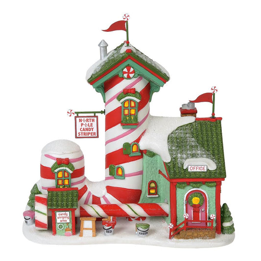 North Pole Village Candy Striper Lit Animated Building, 7 Inch, Multicolor
