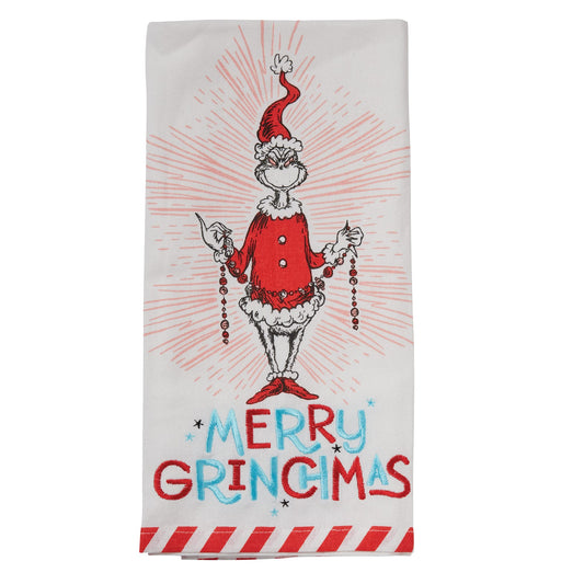 Dr. Seuss Merry Grinchmas Embroidered Tea Towel Dish Cloth, 18.5 x 26.5 Inch, Multicolor