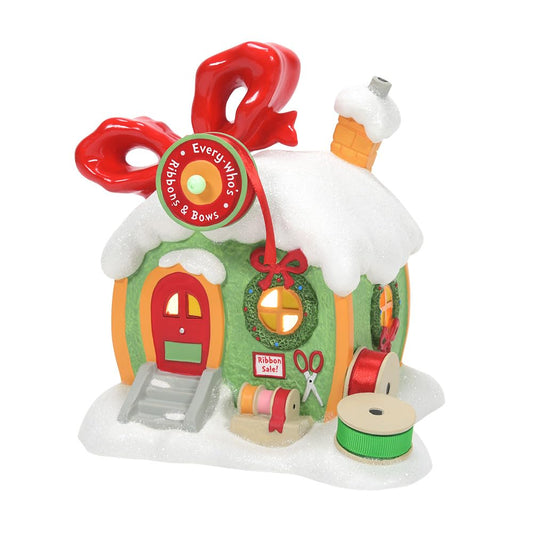 Dr. Seuss Grinch Village Every Who's Ribbon and Bows Lit Building, 6.93 Inch, Multicolor