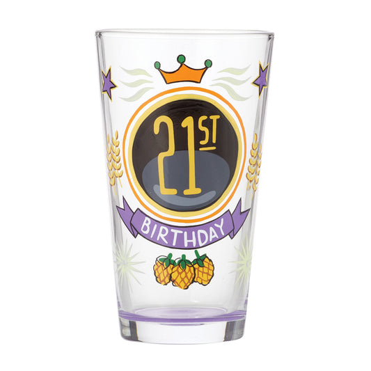 Designs by Lolita 21st Birthday Hand - Painted Artisan Beer Pint Glass, 16 Ounce, Multicolor