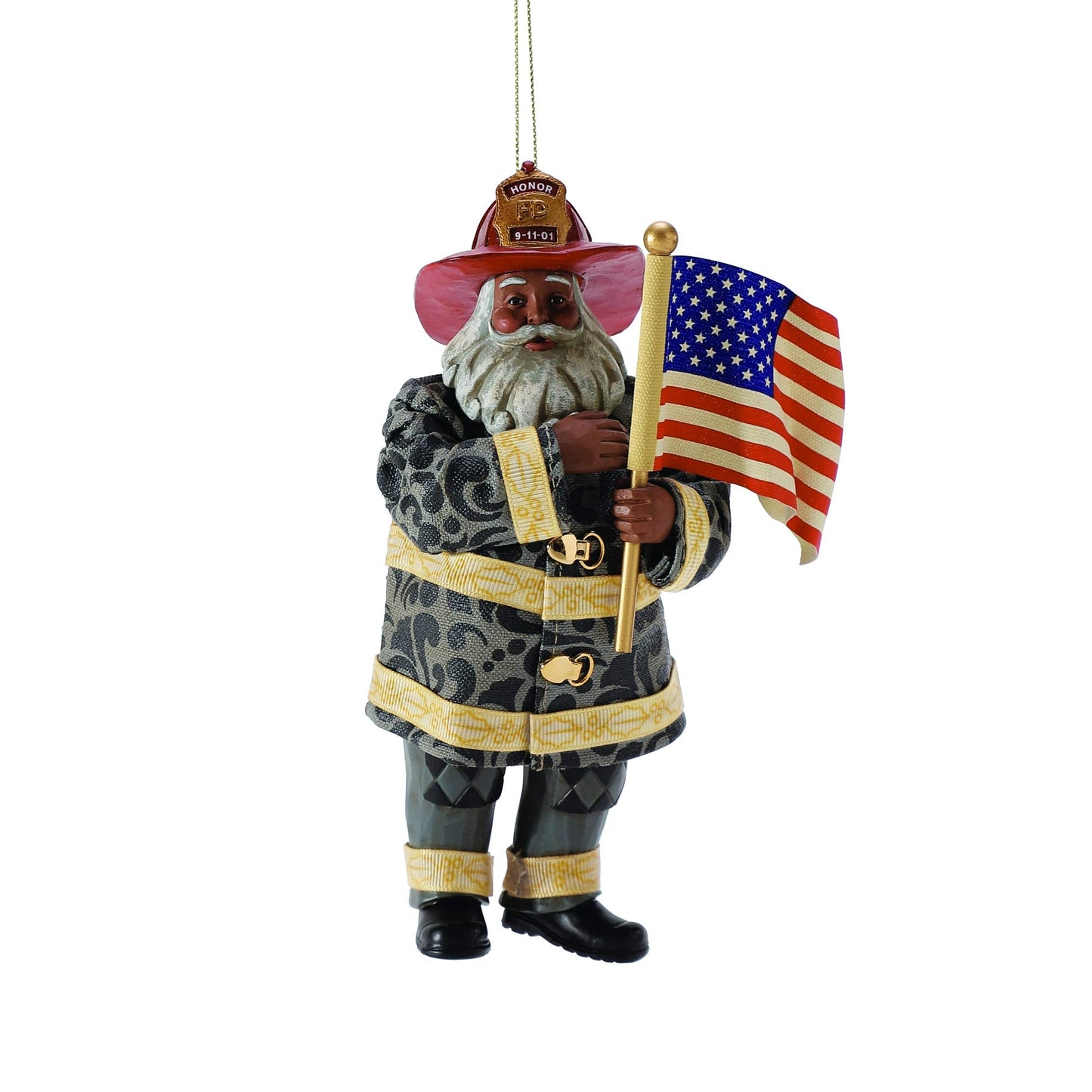 Possible Dreams Jim Shore Tribute to 9/11 Firefighter Santa African American Hanging Ornament, 6 Inch, Multicolor