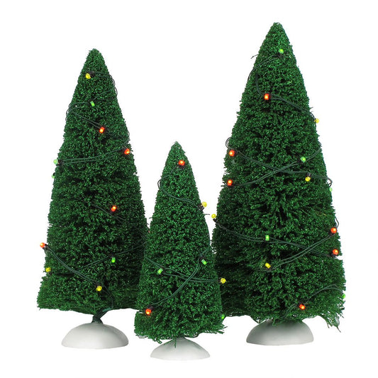 ,Plastic Accessories for Villages Green Twinkling Lit Trees Accessory Figurines (Set of 3)