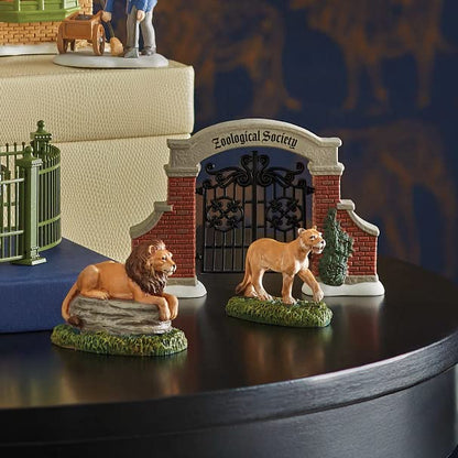 Dickens Village Accessories Zoological Gardens Lions Figurine Set, 2.3 and 2.2 Inch, Multicolor