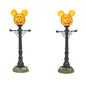 Disney Village Halloween Accessories Pumpkintown Mickey Mouse Street Lights Lit Figurine Set, 4.625 Inch, Multicolor