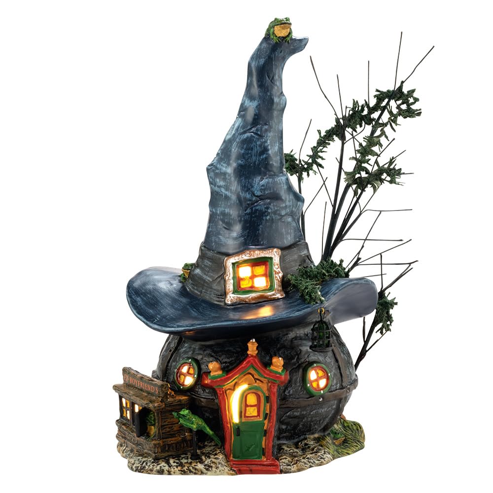 Ceramic Snow Village Halloween Witch Hollow Toads and Frogs Witchcraft Haunt Lit House, 5.91 Inch, Multicolor