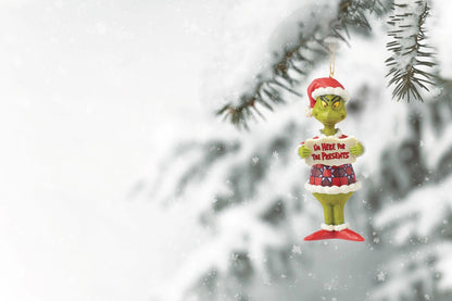 Jim Shore Dr. Seuss The Grinch I'm Here for The Presents Hanging Ornament, 5 Inch, Multicolor