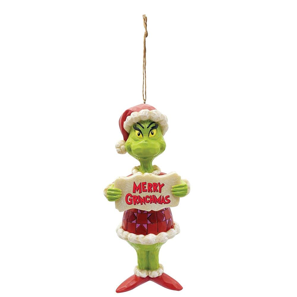 Jim Shore Dr. Seuss Merry Grinchmas Hanging Ornament, 5 Inch, Multicolor