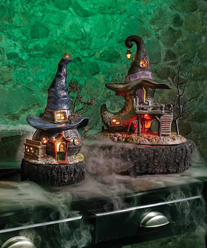 Ceramic Snow Village Halloween Witch Hollow Toads and Frogs Witchcraft Haunt Lit House, 5.91 Inch, Multicolor