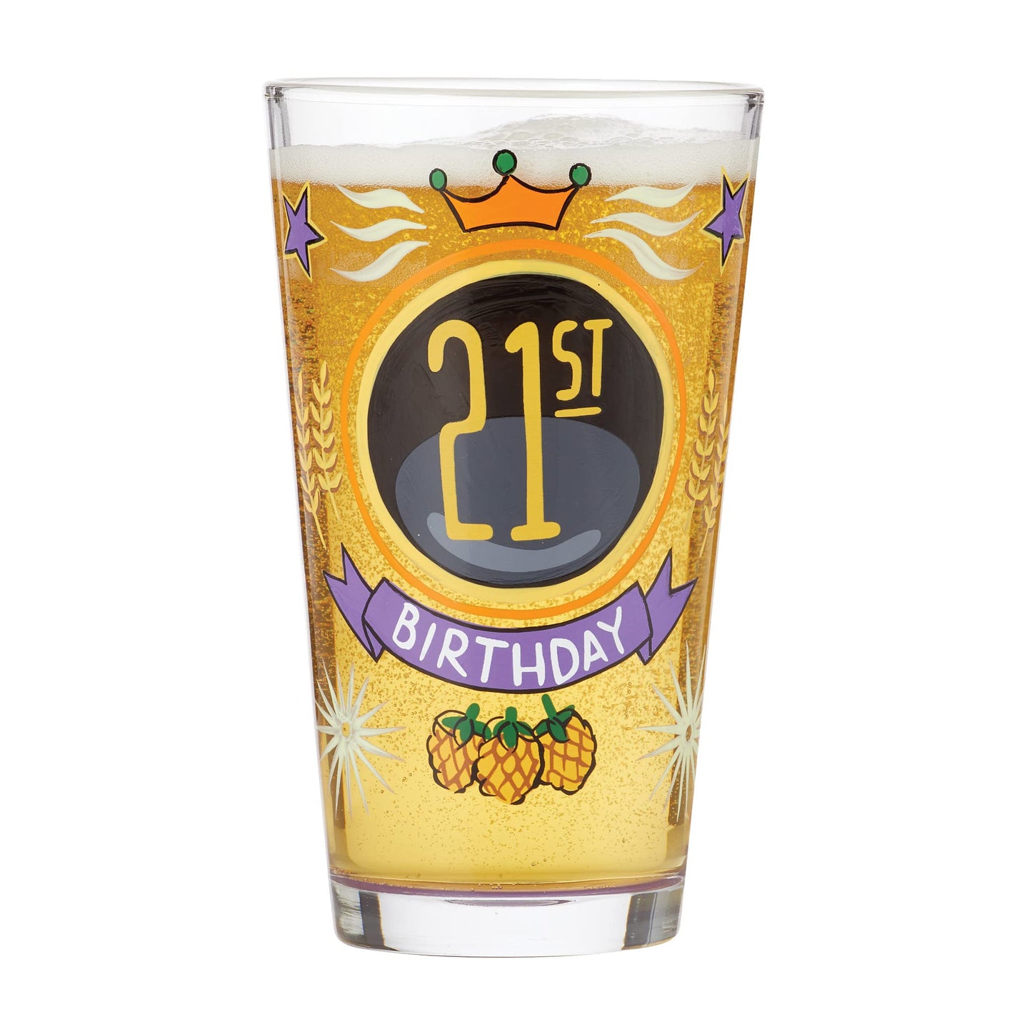Designs by Lolita 21st Birthday Hand - Painted Artisan Beer Pint Glass, 16 Ounce, Multicolor